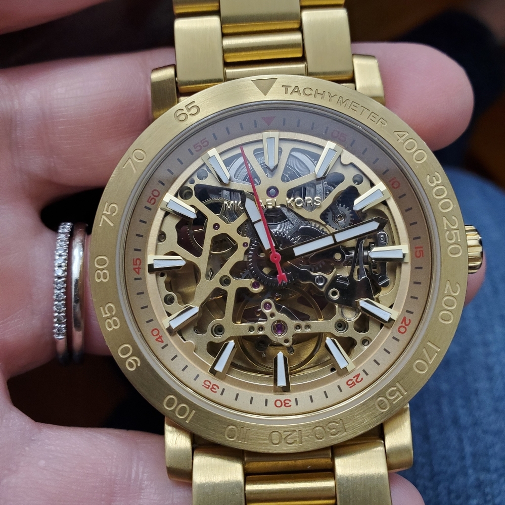 Michael Kors Men's Halo Gold-Tone Skeleton Automatic Watch